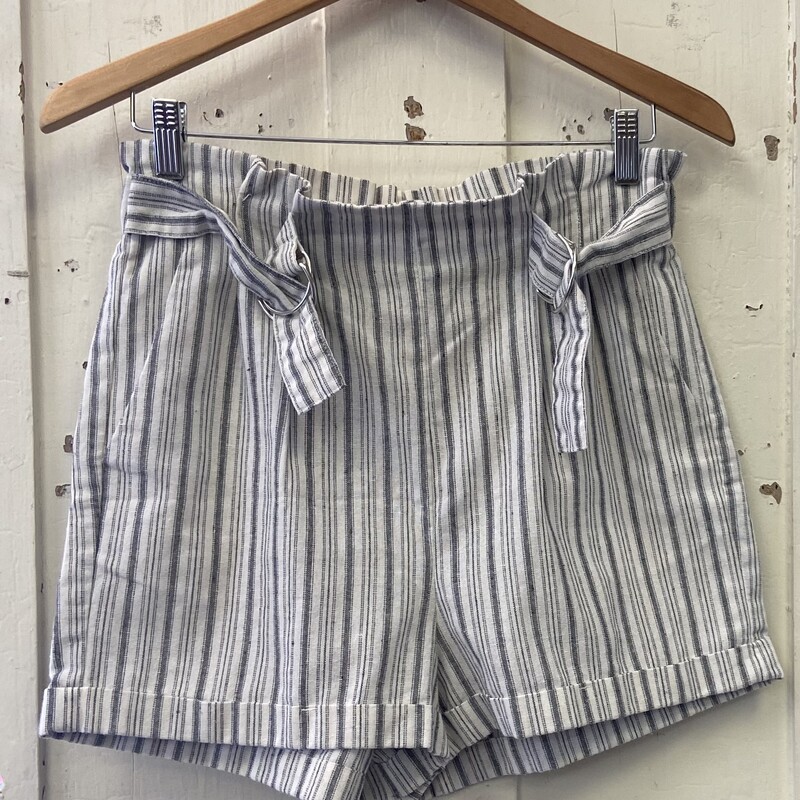 Cr/grn Strp Linen Shorts