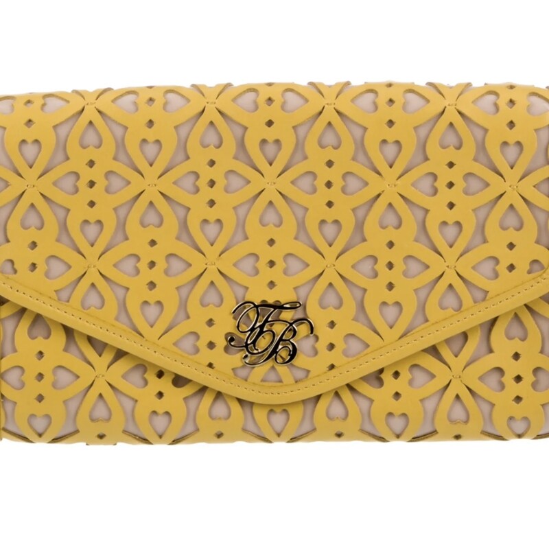 Ted Baker Heart Clutch
 Yellow and Tan
Size: 11x7H