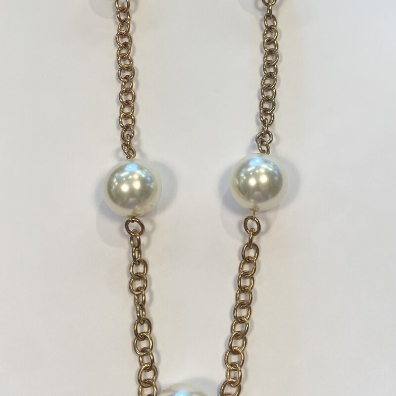Gld Pearl Long Necklace