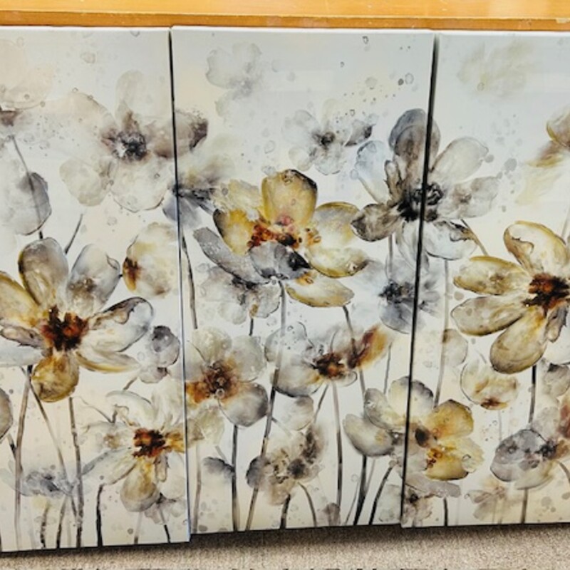 Floral Canvas Triptych
White Yellow Gray Brown
Total Size: 39 x 30H
Each canvas size: 13 x 30H