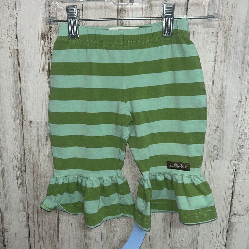 12M Green Stripe Ruffle P, Green, Size: Girl 6-12m