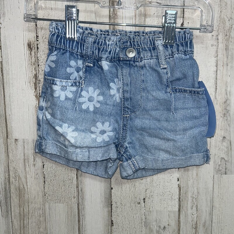 2T Denim Flower Shorts, Blue, Size: Girl 2T