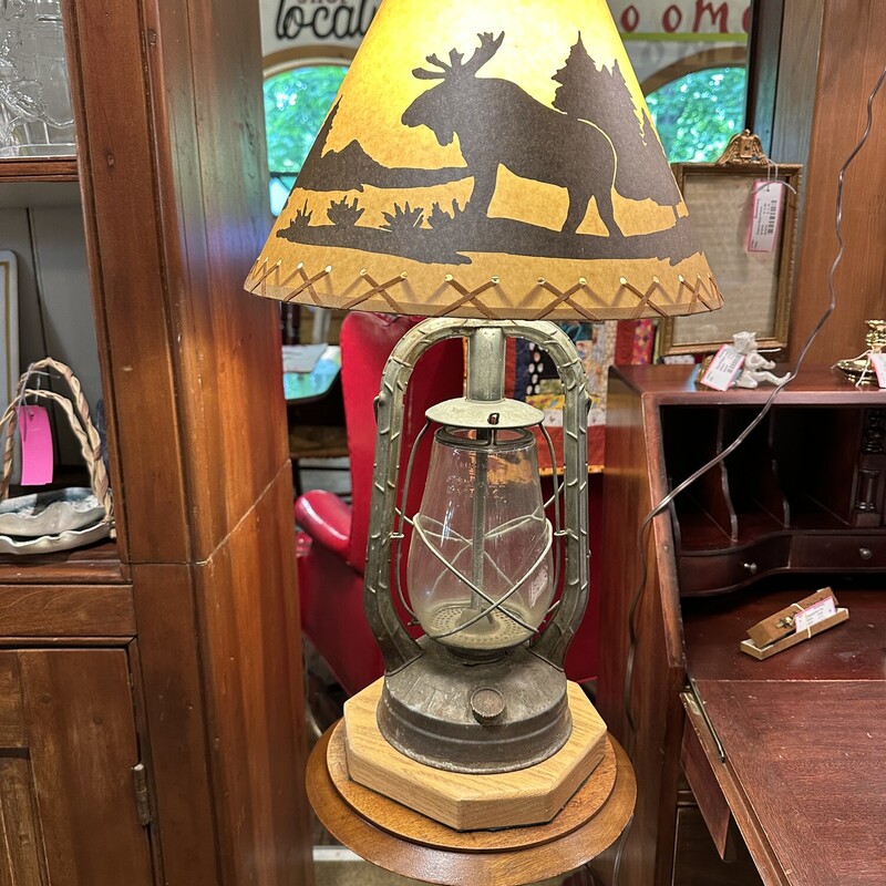 Monarch Lantern Lamp,
Size: 26 X 14
Electrified Dietz Monarch Lantern with
Moose lamp shade.  This will definitely
say rustic to your home!