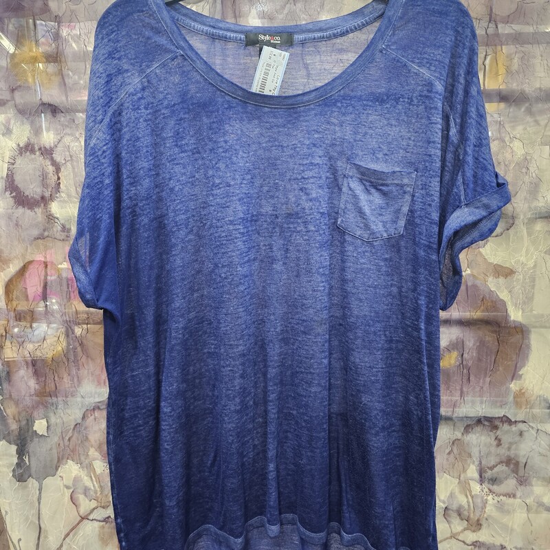 Sheer style tee in blue with cuffed sleeves and a casual distressed look - super cool for summer.