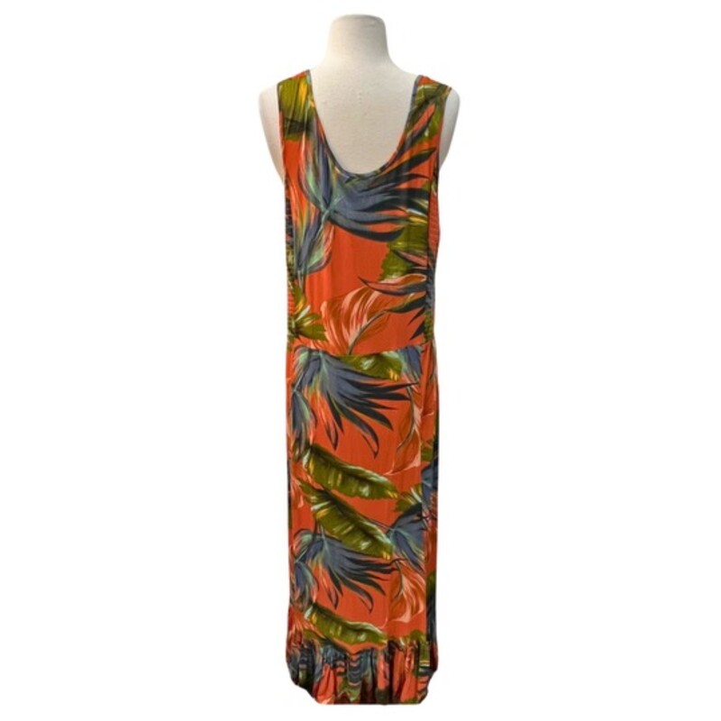 New Soft Surround Fabiana<br />
Rouille Palm Print<br />
Sleeveless<br />
Smocked Detail<br />
Slight Hi-Lo Ruffle Bottom<br />
Rayon & Spandex<br />
Spice with Olive Green, Gray, Peach and Aqua<br />
Size: XL<br />
Retails for $120.00