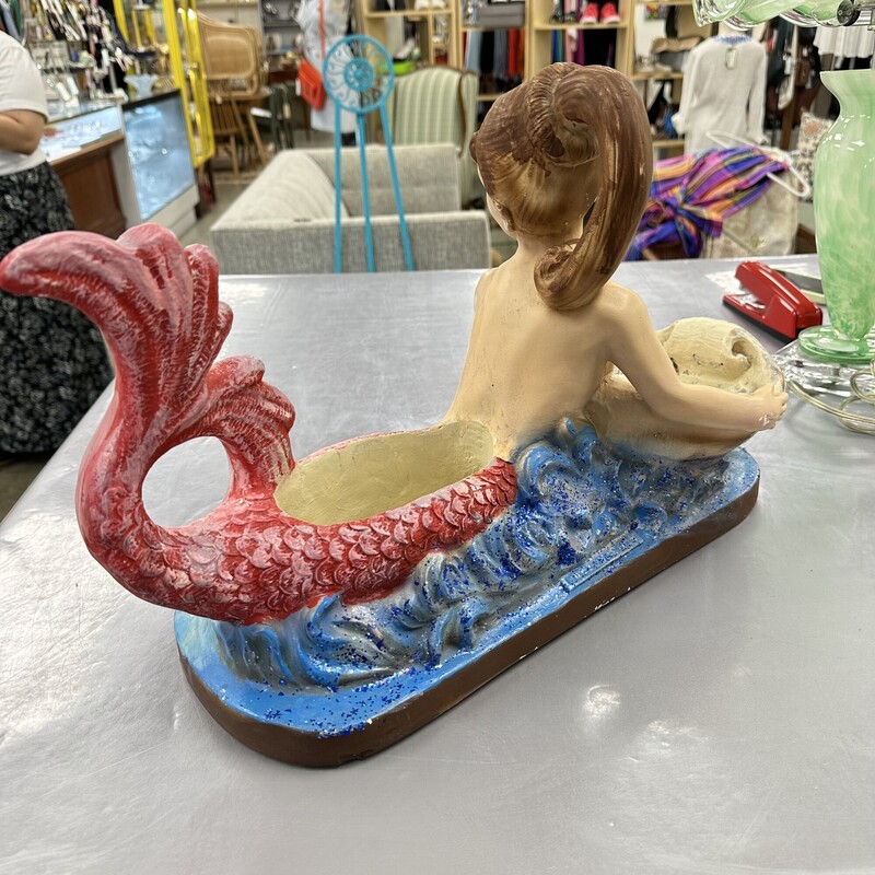 Vintage Hand Painted Chalkware Mermaid
Size: 22in