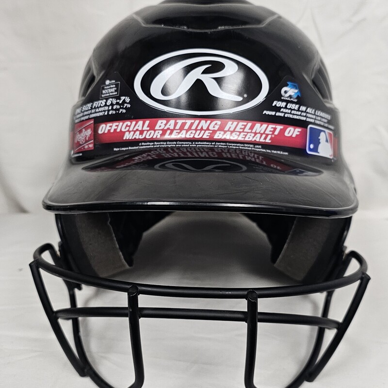 Rawlings Cool Flo Batting Helmet with Mask, Black, Size: 6.5-7.5, pre-owned