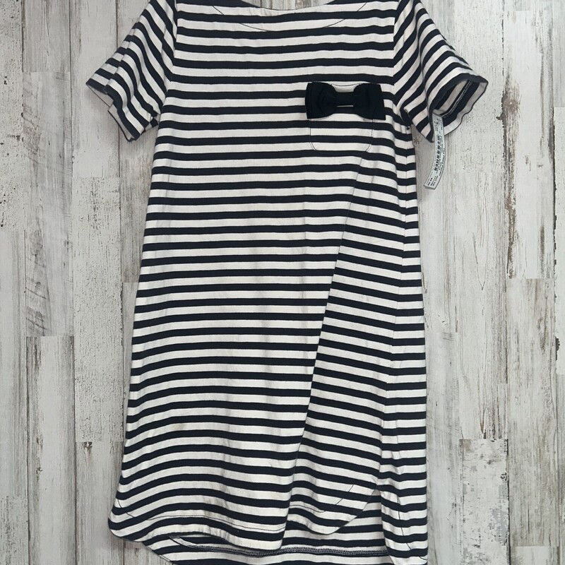 8 Black Striped Bow Dress, Black, Size: Girl 7/8