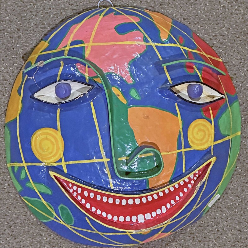 Hand Made Funky Paper Globe Face
13 In Round