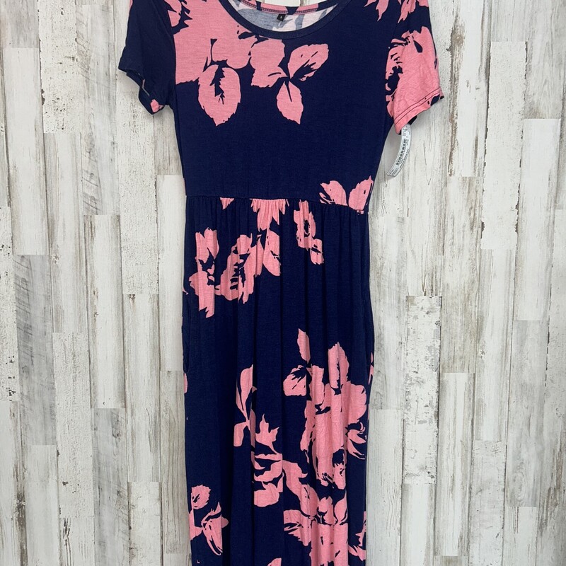 S Navy/Pink Floral Dress, Navy, Size: Ladies S