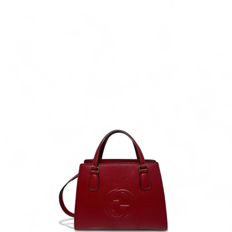 Gucci Soho Tote, Red, Size: Small

Style Code:
607722 525040

Dimensions:
Length: 10.25 (26 cm)
Height: 7.75 (19 cm)
Depth: 5 (12 cm)
Strap Drop: 3.5 (8 cm)/ 24 (60 cm)
Made in Italy