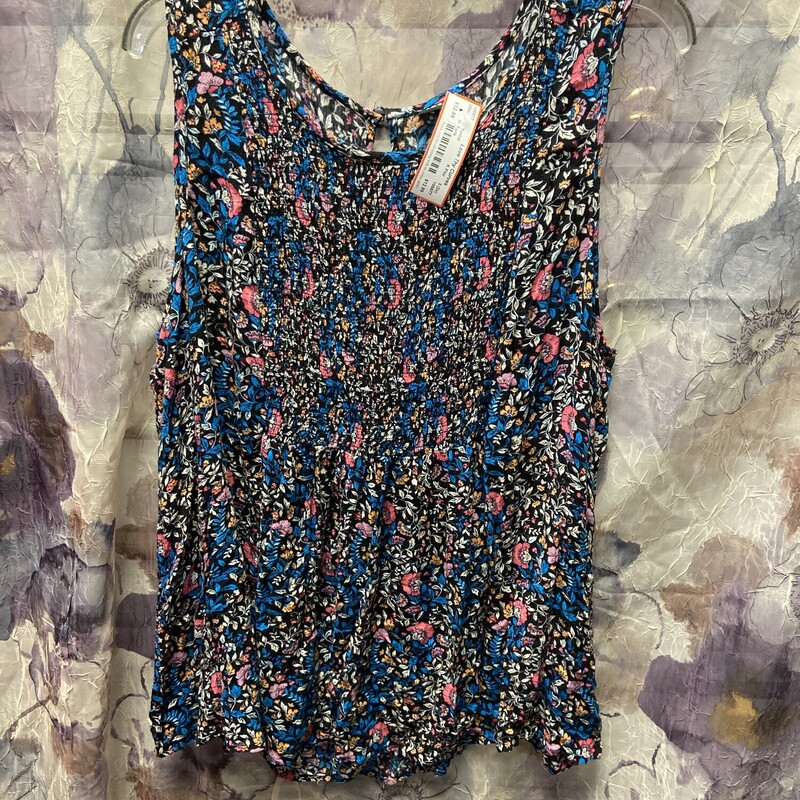 Tank style top in black with floral print