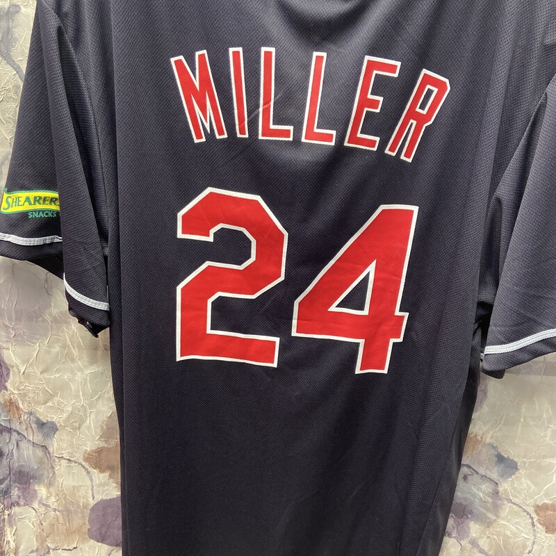 Button up jersey in black with Miller #24 on the back. Indians