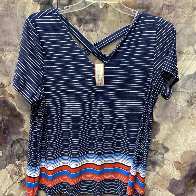 Short sleeve knit top in red white and blue stripe. Great patriotic tee that can be worn more than just the holidays.