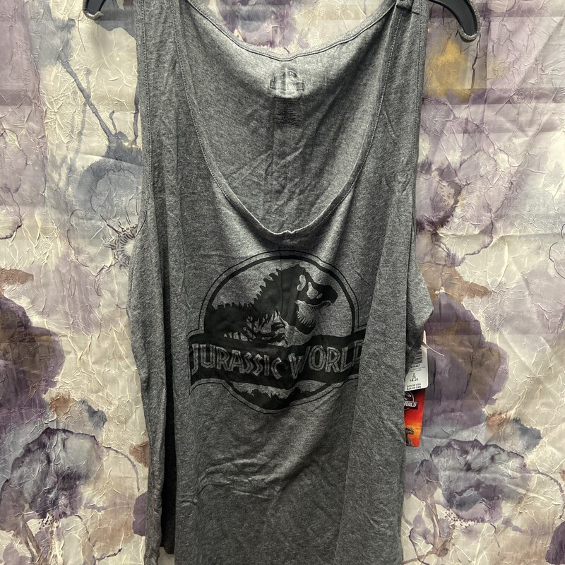 Brand new with tags and retails for $40. This Jurassic Park theme tank in grey has a graphic on the front.