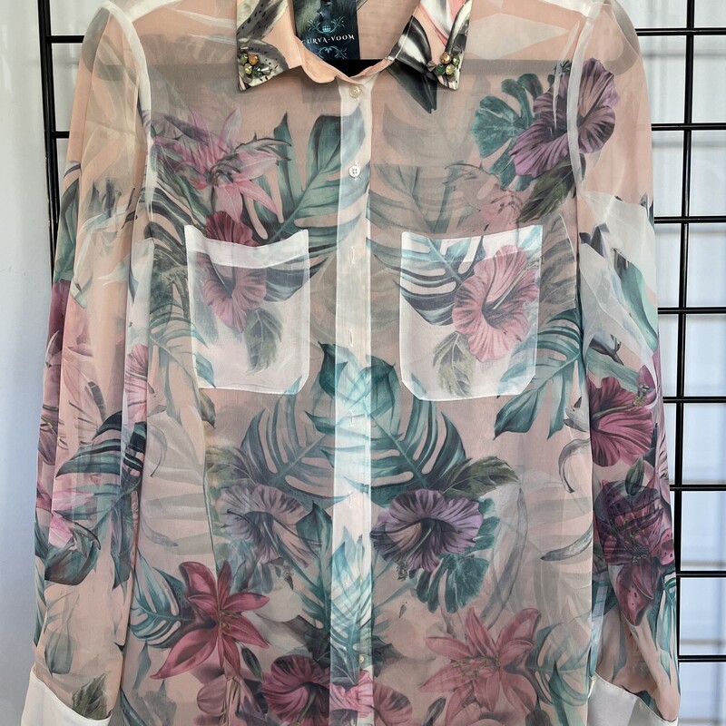 No Tag Sheer Blouse, Floral, Size: S