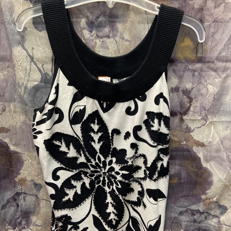 Tank style knit top in black and white with beaded front