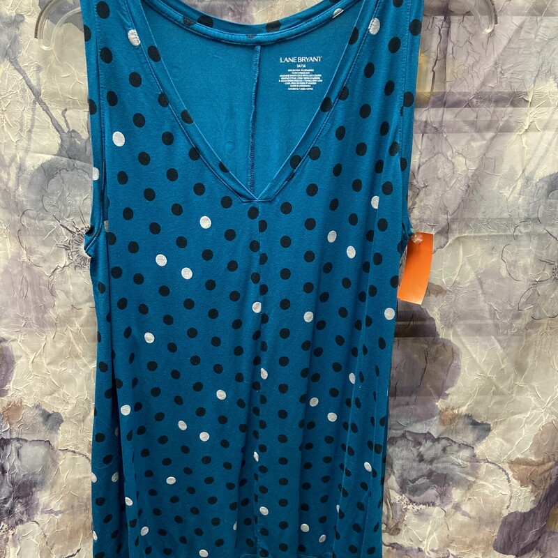 Teal knit tank with polka dots in black and white