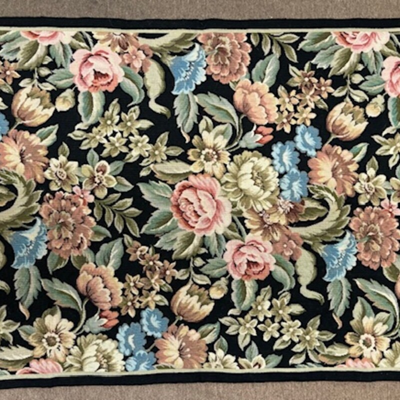 Needlepoint Formal Rug
Black, Cream, Green, Pink
 Size: 7x9H