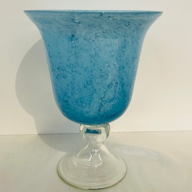 Footed Blown Bubble Vase
Blue and Clear
Size: 8x10H