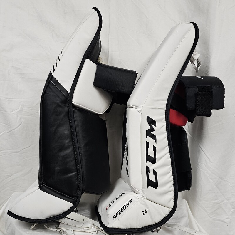 CCM YTFlex 2 Goalie Leg Pads, White & Black, Size: 24in, Like New!