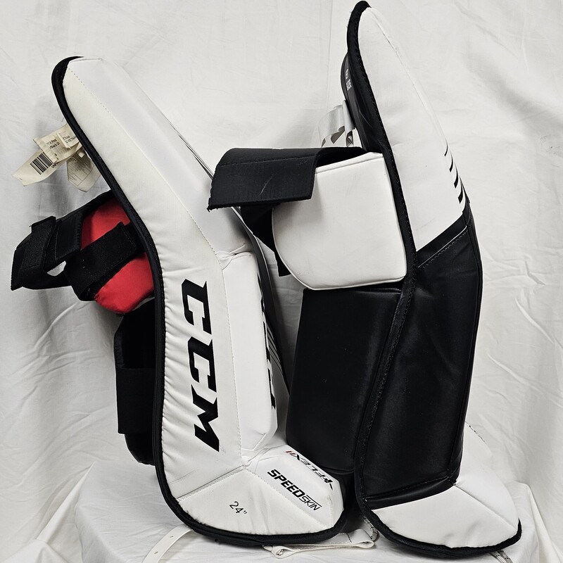 CCM YTFlex 2 Goalie Leg Pads, White & Black, Size: 24in, Like New!