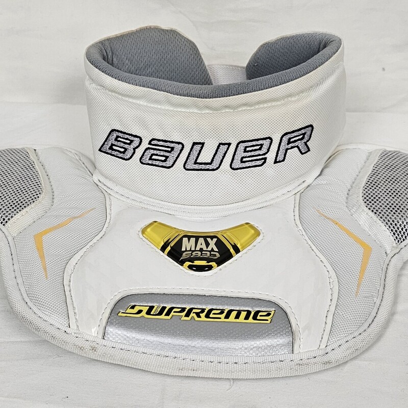 Bauer Supreme Max Sorb Goalie Neck Guard, White, Size: Jr, 10in. - 14in., pre-owned