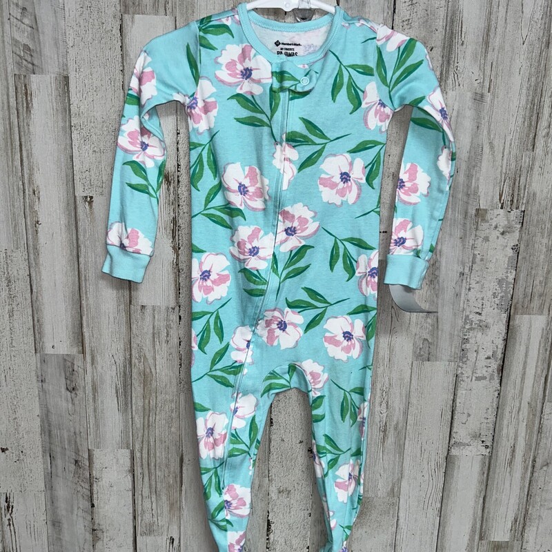 18M Teal Floral Sleeper, Teal, Size: Girl 18-24