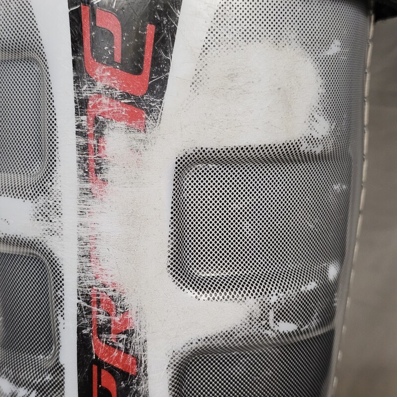Nike Bauer Supreme 10 Hockey Shin Guards
Size: 14 Inch
Pre-Owned: Great Condition
No rips or tears.  Elastic straps are in excellent condition w/ no signs of being over stretched.  Velcro is in excellent working order.  Only signs of wear are on the outer shell from normal play.