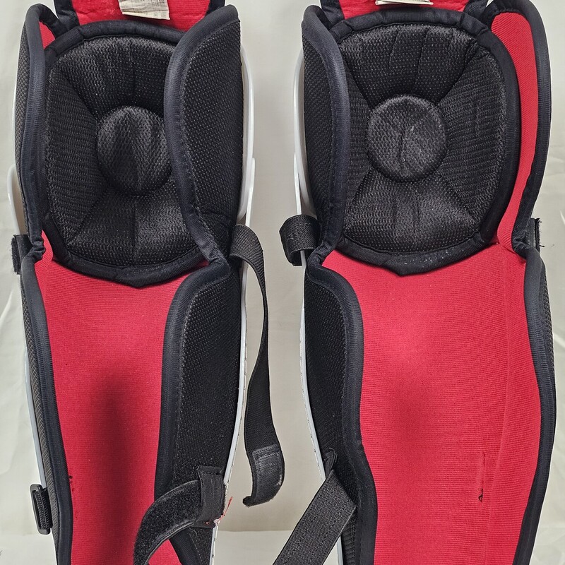 Nike Bauer Supreme 10 Hockey Shin Guards<br />
Size: 14 Inch<br />
Pre-Owned: Great Condition<br />
No rips or tears.  Elastic straps are in excellent condition w/ no signs of being over stretched.  Velcro is in excellent working order.  Only signs of wear are on the outer shell from normal play.