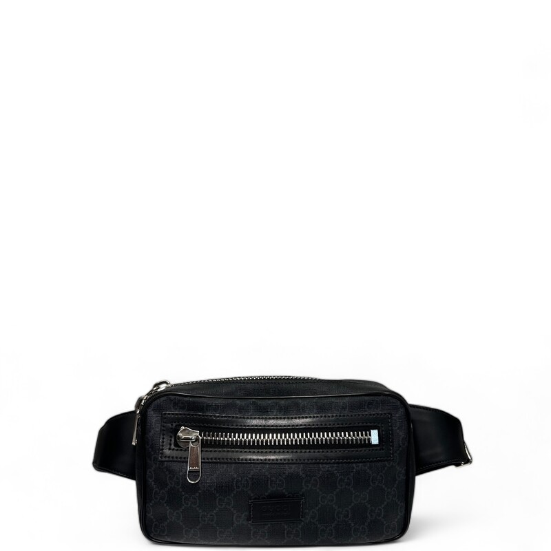 Gucci GG Belt Bag, Black, Size: OS

Dimensions:
9.4 W x 5.5 H1 x 2.1 D
Belt length: adjustable from 33.4 to 45.2

A small pouch made from incredibly malleable soft GG Supreme. The adjustable waist strap features the House Web stripe in blue and red.