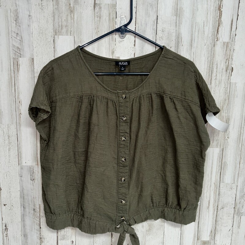 L Olive Button Knot Top, Green, Size: Ladies L