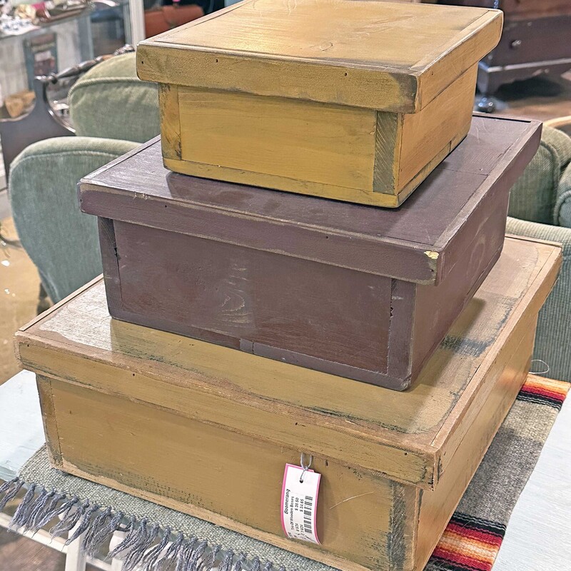 Trio Of Wooden Boxes That Fit Inside One Another.
Largest is 16 In Square x 7 In Tall.