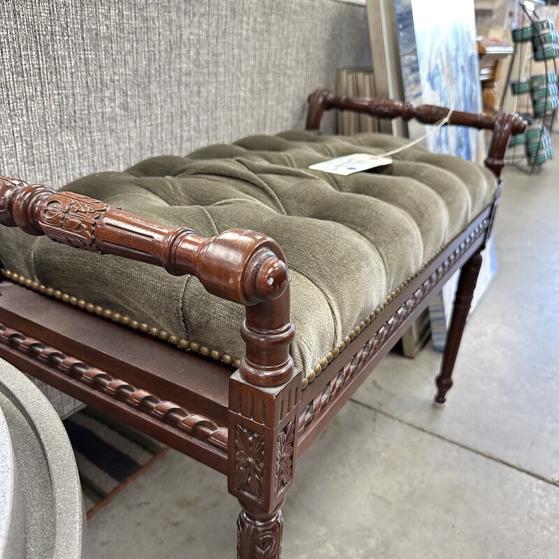 Louis XVI Studded Wood Carved Bench, Hinged Seat. Purchased from Stuart Swan.<br />
Size: 33in