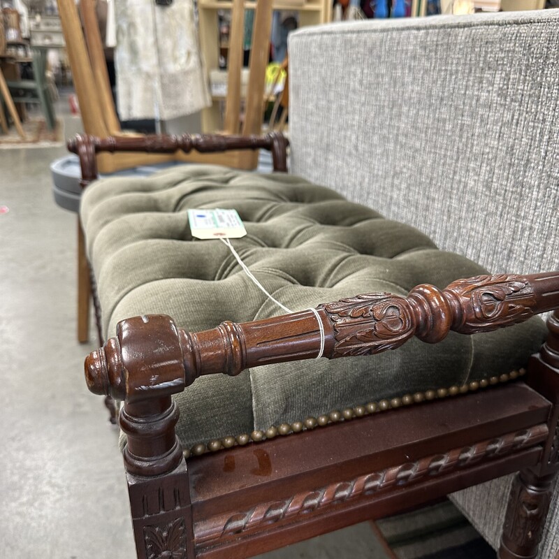 Louis XVI Studded Wood Carved Bench, Hinged Seat. Purchased from Stuart Swan.<br />
Size: 33in