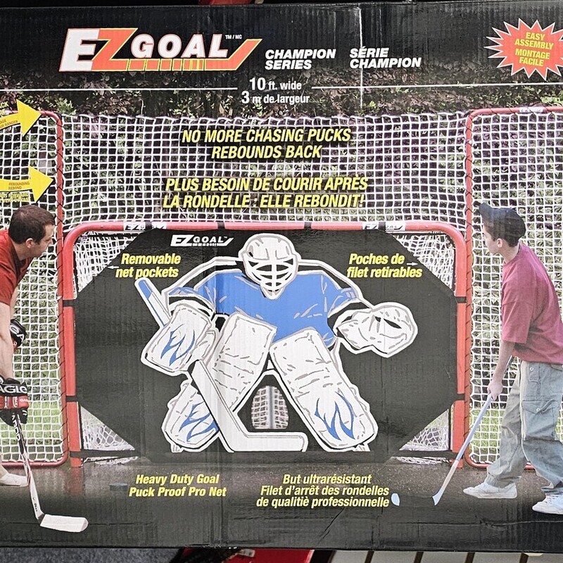 EZ Goal Ultimate Hockey Goal Combo, 4' x 6' Hockey Folding Goal with 10' x 6' Backstop, 4 Targets Nets, and Shooter Tutor, Red 2in. Steel Poles, New