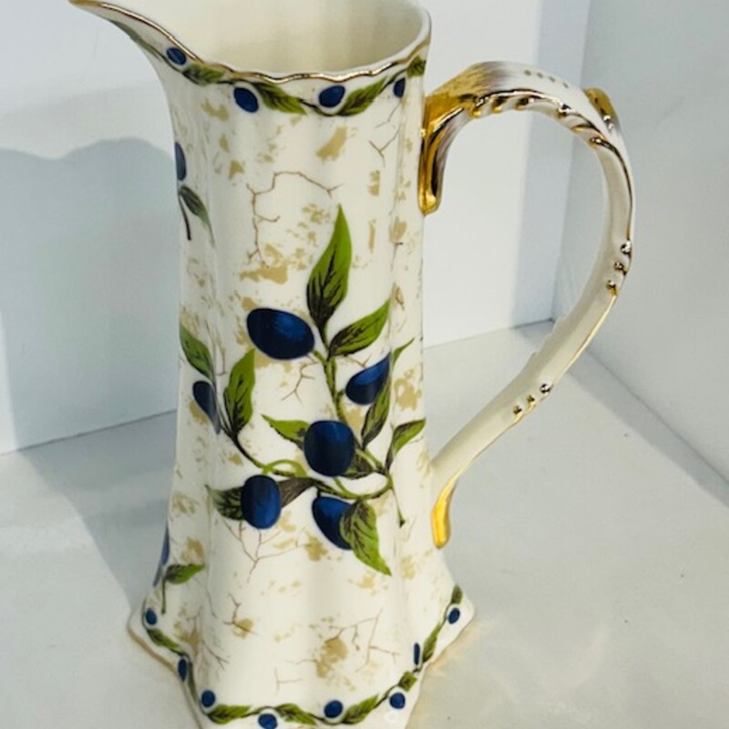 Burton&Burton Olive Pitcher
White, Gold, Blue, Green
 Size: 7x10H