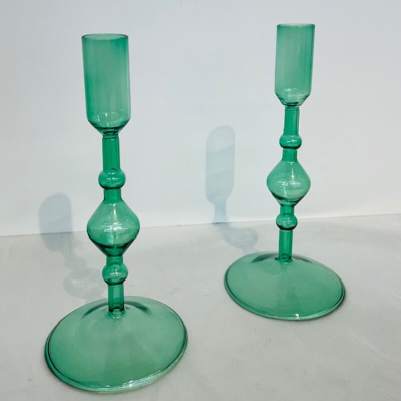 Set Of 2 Glass Poketo Candleholder
Green, Size: 3x8H