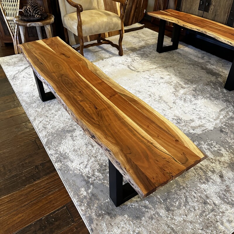 Live Edge Acacia Dining Table and Two Benches - Metal Base<br />
<br />
Table: 87Lx39W<br />
Bench:63Lx15W