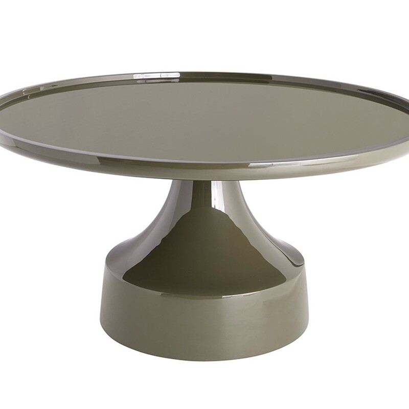 Arteriors Joelie

Size: 32Dx16H

CONTEMPORARY DESIGN ELEMENTS TAKE SHAPE IN THIS ULTRA-MOD COCKTAIL TABLE. A ROUND TOP FRAMED BY A RAISED RIM RESTS ATOP AN EXAGGERATED TAPERED BASE, EXHIBITING SCULPTURAL CHARACTERISTICS THAT DRAW THE EYE. A RICH DARK MOSS LACQUER FINISH PROVIDES A SUBTLE COLOR TO ENHANCE THE MODERN SHAPE.
