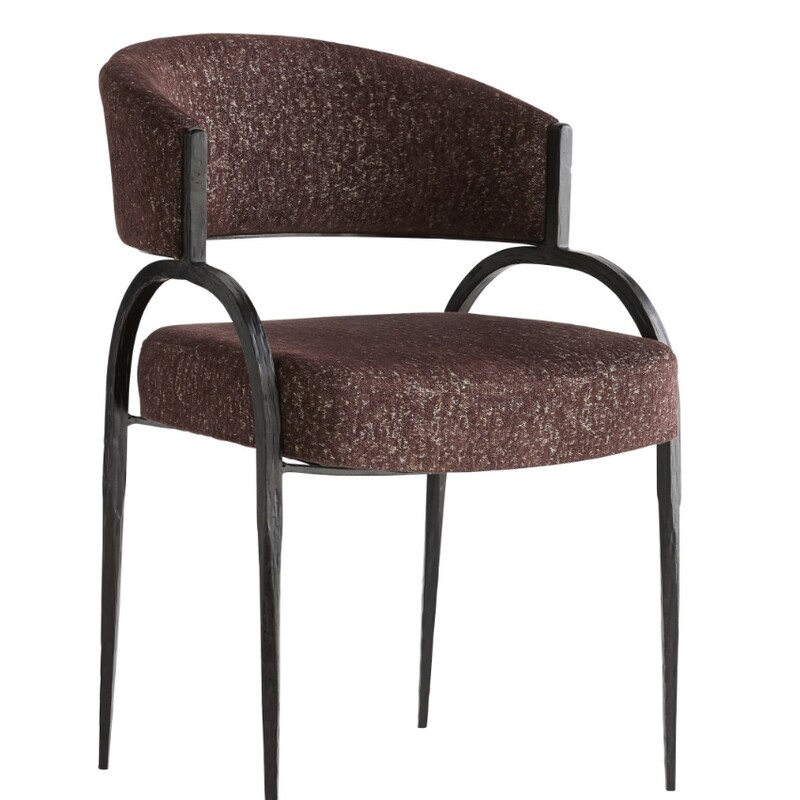 Arteriors Bahati Chair<br />
<br />
Size: 21Wx19Dx31H<br />
<br />
A CURVED BACK AND LARGE SEAT REST ON A PERFECTLY POISED IRON FRAME TO COMPOSE THE FOUNDATION OF THE BAHATI. NATURAL IRON HAS BEEN HAND-FORGED YIELDING DELICATE DETAILS ALONG ITS THIN FRAME. THE SEAT AND BACK CUSHION ARE COVERED IN A BORDEAUX CHENILLE FABRIC SUBTLY SHOWCASING THE CONTRAST OF HIGHS AND LOWS EVIDENT IN ITS RICH HUE. FOR A MATTE FINISH ON THE LEGS, LIGHTLY BRUSH THE IRON WITH A SCOTCHBRITE PAD TO TAKE DOWN THE SHEEN.