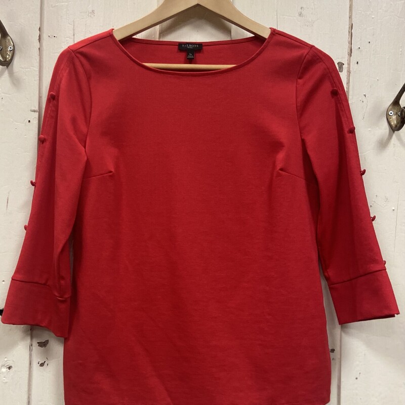 Red Bttn 3/4 Slve Top<br />
Red<br />
Size: S - P