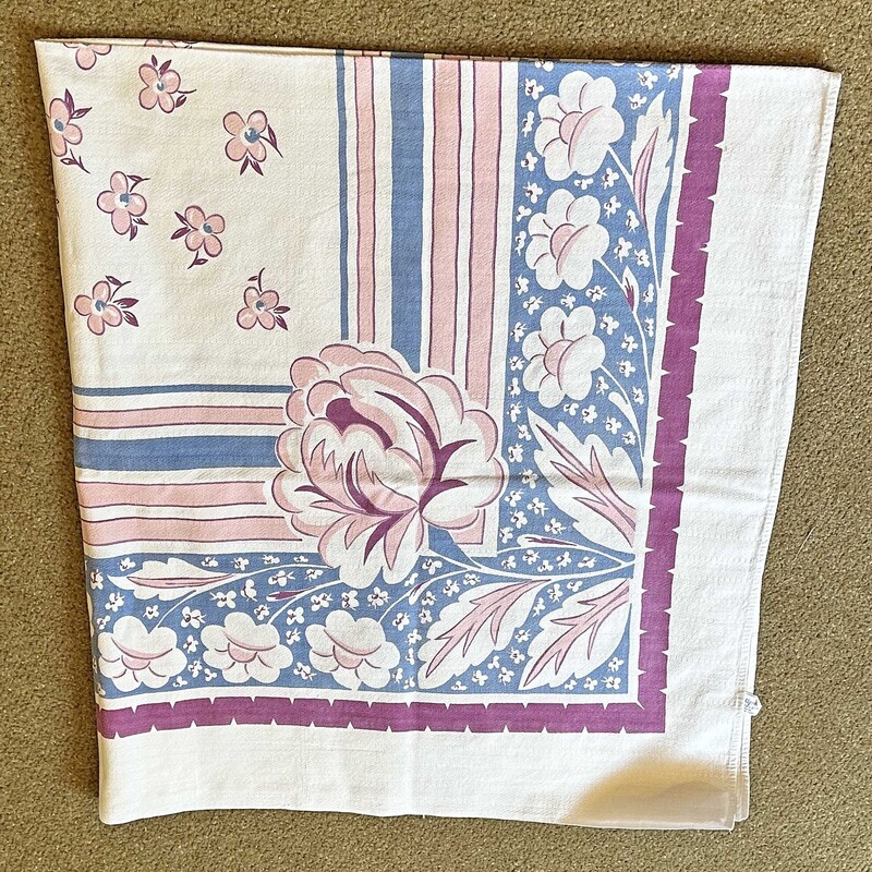 Vintage Pink, Purple and Blue Tablecloth
47 In x 54 In.