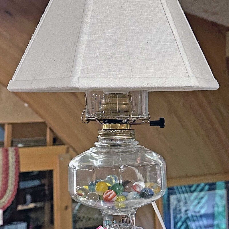 Vintage Electric Oil Lamp with Marbles
14 In Tall.
