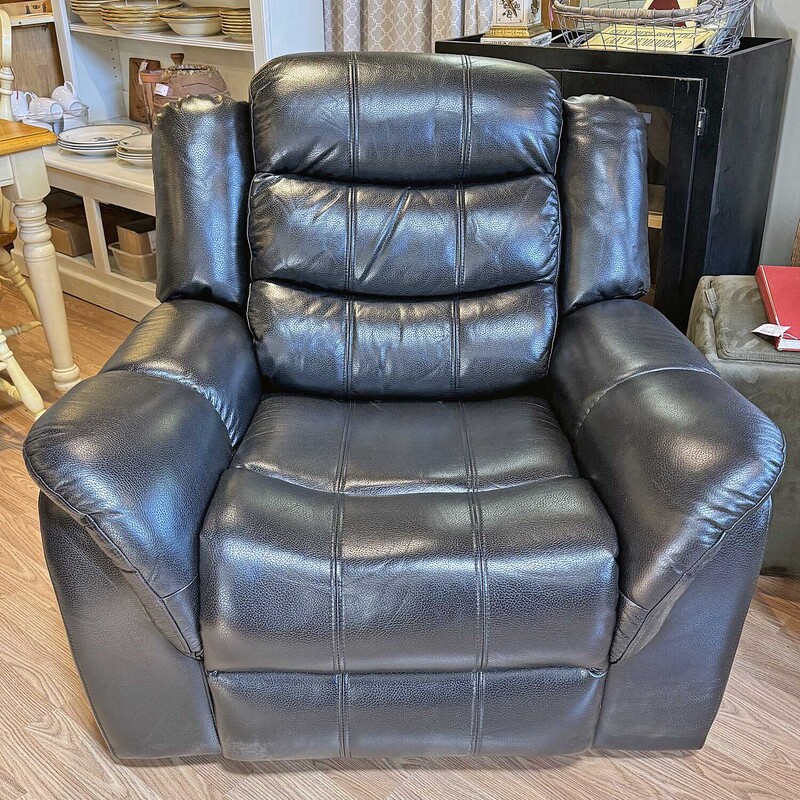 Black Leather Recliner, None, Size: 48x28x29