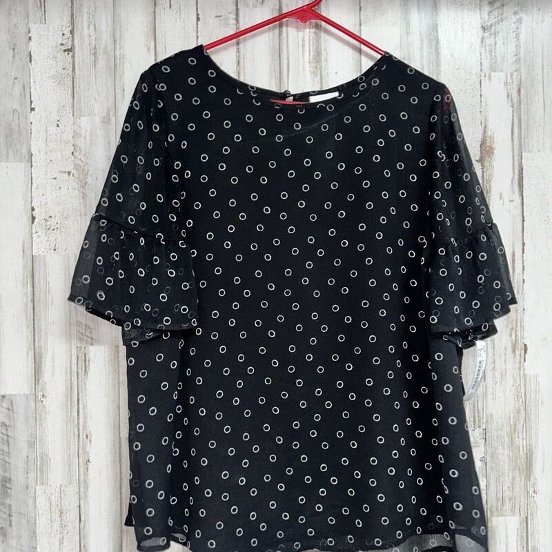 XL Black Sheer Dotted Top