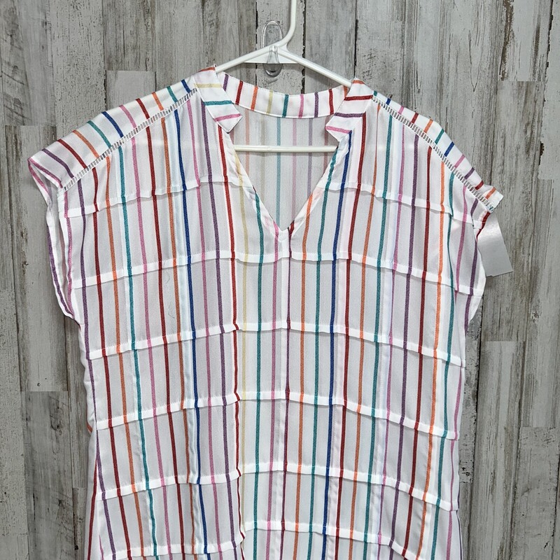 S Multi Color Stripe Fril, White, Size: Ladies S
