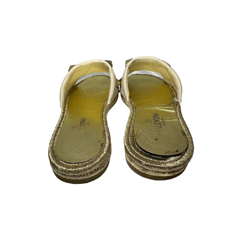 Valentino Stud Espadrille, Gold, Size: 39<br />
Slight peeling on right insole