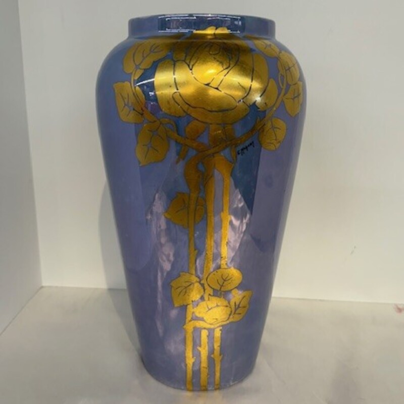 Vintage Fraureuth Rose Vase
Blue Gold
Size: 6x11.5H