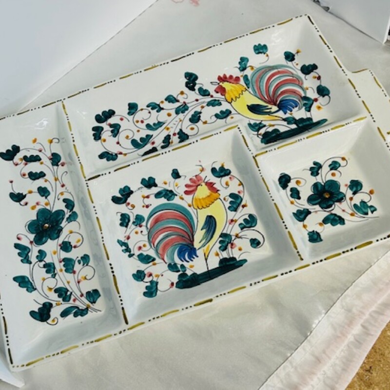 Vintage Italian Ceramic Rooster Tray
White Green Blue Yellow Size: 18 x 11W